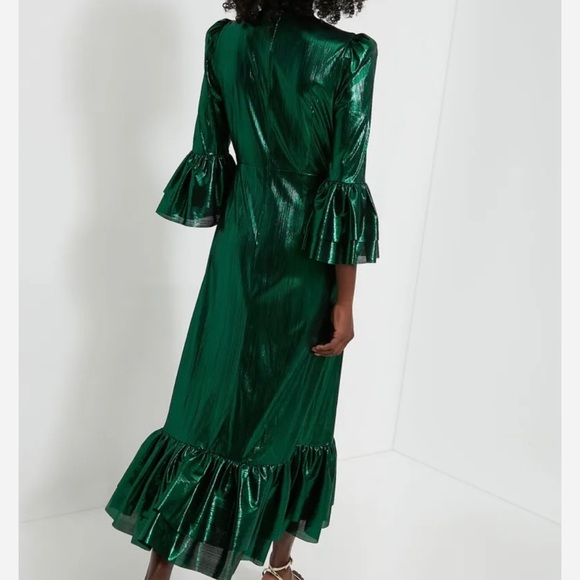 Pomander Place Lilith Dress-Emerald Green Crinkle Lurex-Women’s S & M-Formal-NEW - Picture 3 of 16